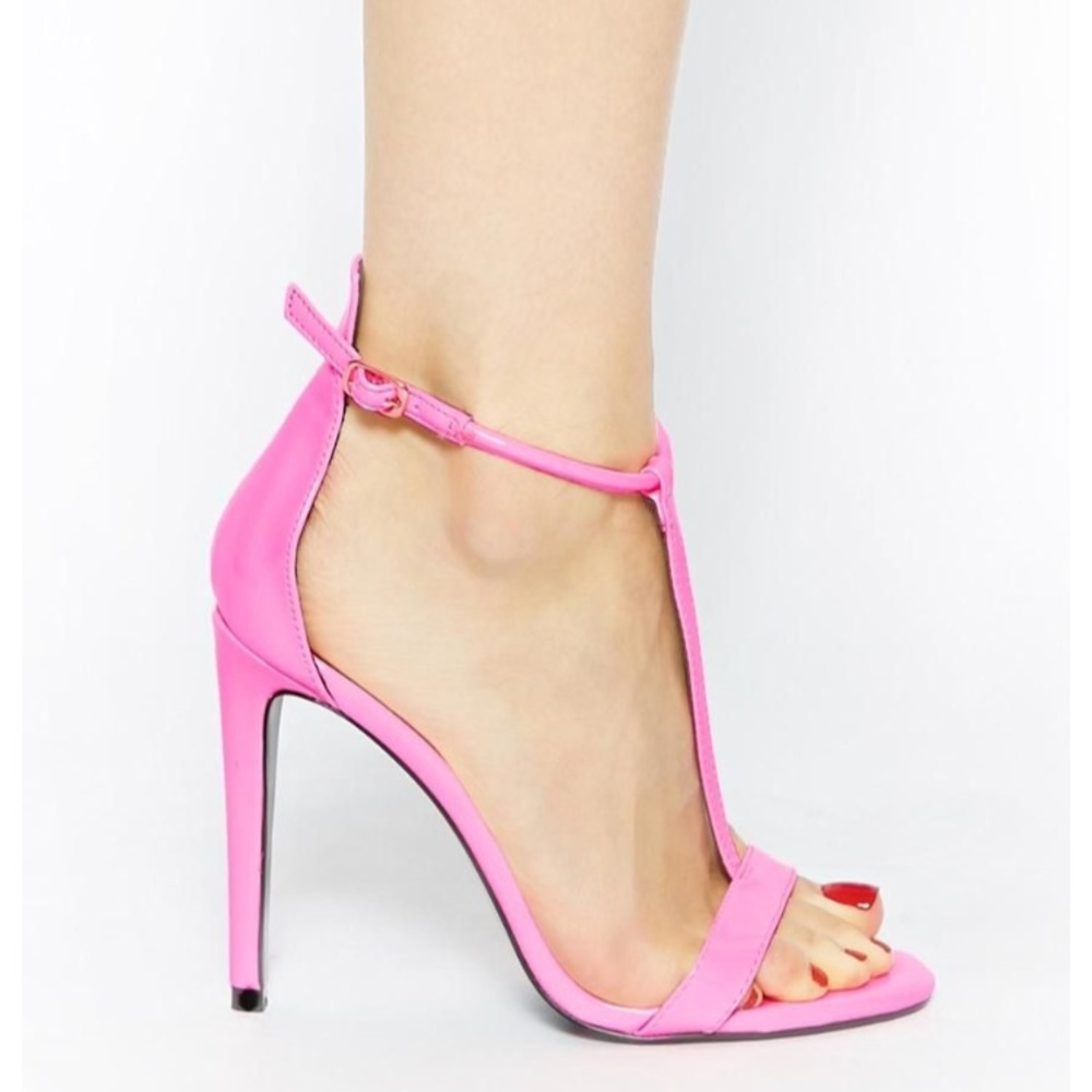 River Island Parrot Pink T Bar High Heeled Sandals